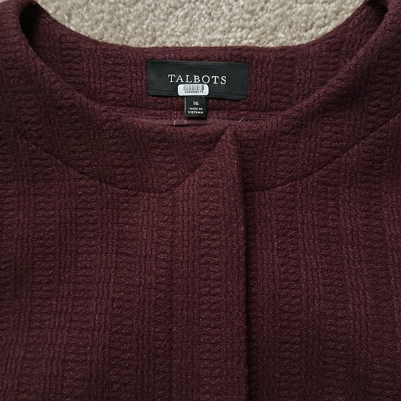 Talbots Long Duster Jacket Coat Crepe Textured Wool Blend Cranberry Size 16 - Picture 2 of 12